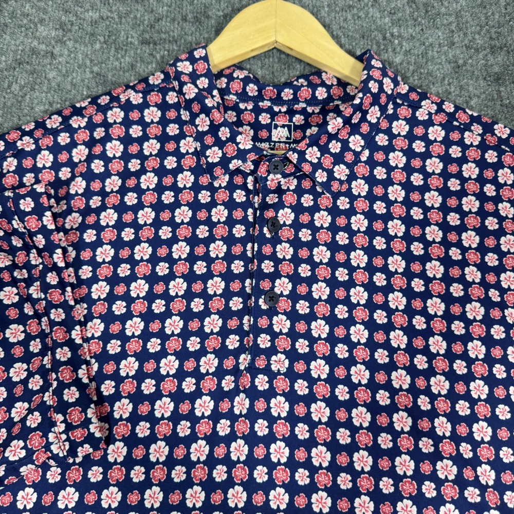 Mizzen+Main Polo Shirt Floral Performance Mens XL Navy Blue Pink White EUC
